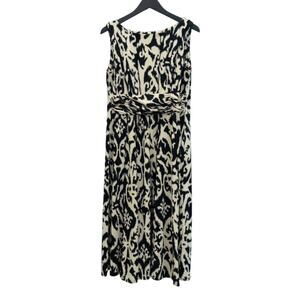 Black & Cream Chic‎ Ikat Print Sleeveless Large Midi Dress Business Casual